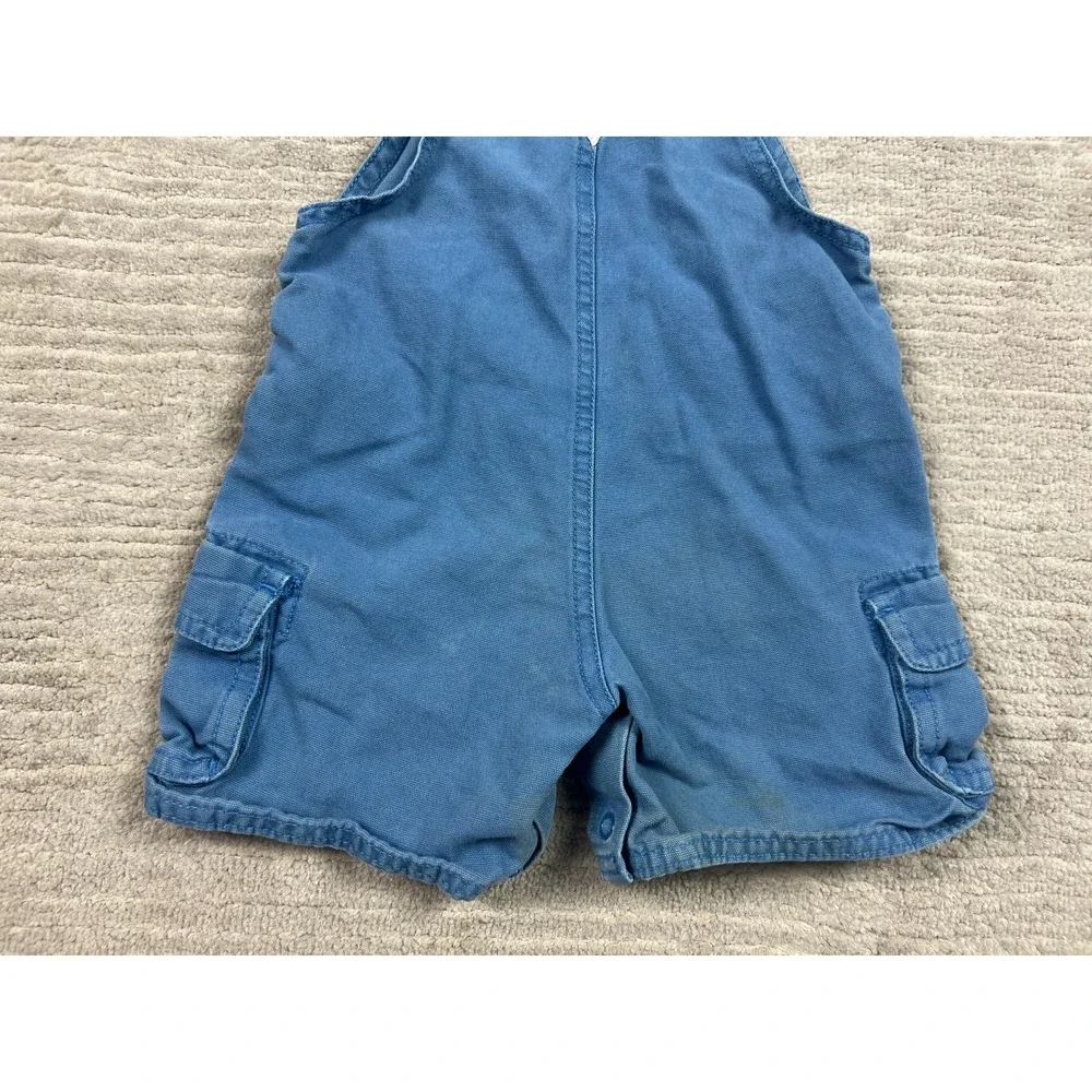 OshKosh B'gosh Shortalls Kids 18M Blue Cargo Canvas Overalls Vintage Utility